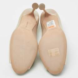 Pre Owned Manolo Blahnik Beige Satin Crystal Embellished Peep Toe Pumps Size 40