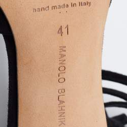 Pre Owned Manolo Blahnik Black Suede Strappy Ankle Cuff Pointed Toe Pumps Size 41