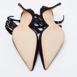 Pre Owned Manolo Blahnik Black Suede Strappy Ankle Cuff Pointed Toe Pumps Size 41