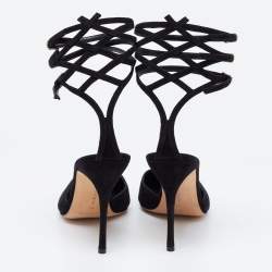 Pre Owned Manolo Blahnik Black Suede Strappy Ankle Cuff Pointed Toe Pumps Size 41