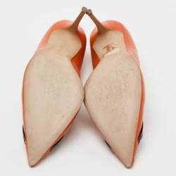 Pre Owned Manolo Blahnik Orange Leather Pointed-Toe Pumps Size 38.5