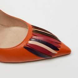 Pre Owned Manolo Blahnik Orange Leather Pointed-Toe Pumps Size 38.5