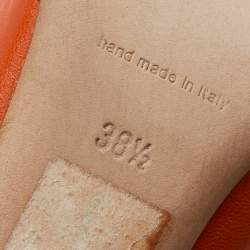 Pre Owned Manolo Blahnik Orange Leather Pointed-Toe Pumps Size 38.5