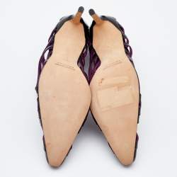 Pre Owned Manolo Blahnik Black/Purple Leather Cut Out Sandals Size 40.5