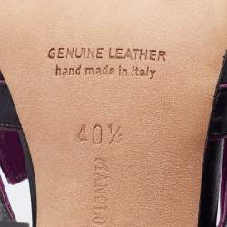 Pre Owned Manolo Blahnik Black/Purple Leather Cut Out Sandals Size 40.5