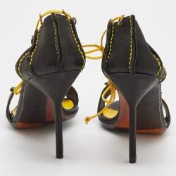 Pre Owned Manolo Blahnik Black Leather Ankle Tie Up Sandals Size 41