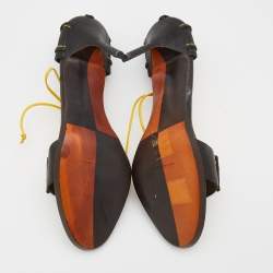 Pre Owned Manolo Blahnik Black Leather Ankle Tie Up Sandals Size 41