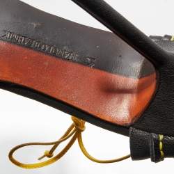 Pre Owned Manolo Blahnik Black Leather Ankle Tie Up Sandals Size 41