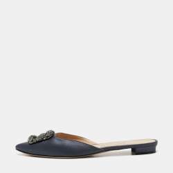 Manolo Blahnik Dark Grey Satin Hangisi Mule Sandals Size 40