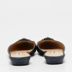 Manolo Blahnik Dark Grey Satin Hangisi Mule Sandals Size 40