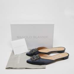 Manolo Blahnik Dark Grey Satin Hangisi Mule Sandals Size 40
