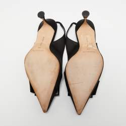 مملوكة مسبقًا Manolo Blahnik Black Satin Pointed Toe Slingback Pumps Size 38