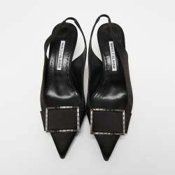 مملوكة مسبقًا Manolo Blahnik Black Satin Pointed Toe Slingback Pumps Size 38