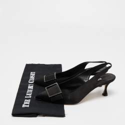 مملوكة مسبقًا Manolo Blahnik Black Satin Pointed Toe Slingback Pumps Size 38