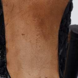 Pre Owned Manolo Blahnik Black Leather And Embroidery Mesh Pointed Toe Pumps Size 37