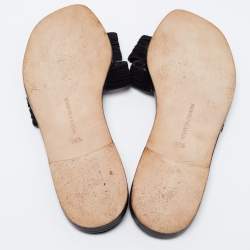 Pre Owned Manolo Blahnik Black Pleated Suede Toe Ring Flat Slides Size 38.5