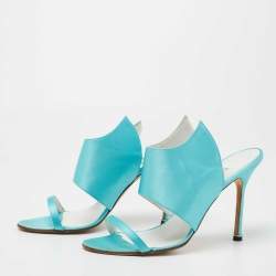 Pre Owned Manolo Blahnik Aqua Blue Satin Open Toe Sandals Size 39.5