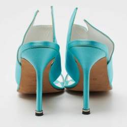 Pre Owned Manolo Blahnik Aqua Blue Satin Open Toe Sandals Size 39.5