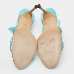 Pre Owned Manolo Blahnik Aqua Blue Satin Open Toe Sandals Size 39.5