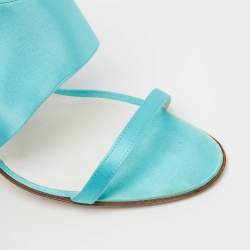 Pre Owned Manolo Blahnik Aqua Blue Satin Open Toe Sandals Size 39.5