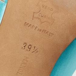 Pre Owned Manolo Blahnik Aqua Blue Satin Open Toe Sandals Size 39.5