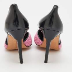 Pre Owned Manolo Blahnik Pink/Black Tweed and Leather Pointed Toe Pumps Size 41