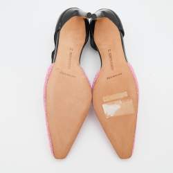 Pre Owned Manolo Blahnik Pink/Black Tweed and Leather Pointed Toe Pumps Size 41