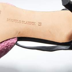 Pre Owned Manolo Blahnik Pink/Black Tweed and Leather Pointed Toe Pumps Size 41