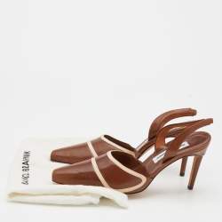 مملوكة مسبقًا Manolo Blahnik Brown Leather Pointed Toe Slingback Pumps Size 40.5