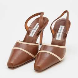 مملوكة مسبقًا Manolo Blahnik Brown Leather Pointed Toe Slingback Pumps Size 40.5