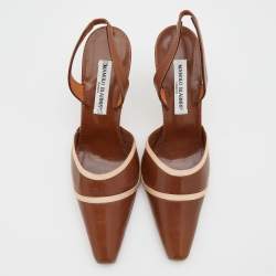 مملوكة مسبقًا Manolo Blahnik Brown Leather Pointed Toe Slingback Pumps Size 40.5