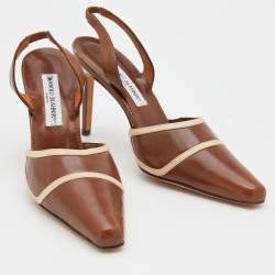 مملوكة مسبقًا Manolo Blahnik Brown Leather Pointed Toe Slingback Pumps Size 40.5