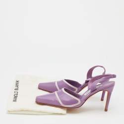 Pre Owned Manolo Blahnik Purple Leather Pointed Toe Slingback Pumps Size 37.5