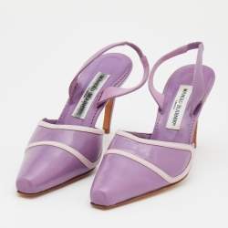 Pre Owned Manolo Blahnik Purple Leather Pointed Toe Slingback Pumps Size 37.5