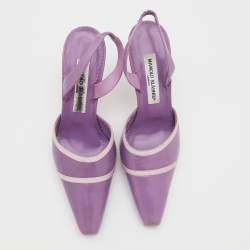 Pre Owned Manolo Blahnik Purple Leather Pointed Toe Slingback Pumps Size 37.5