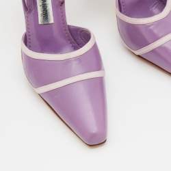 Pre Owned Manolo Blahnik Purple Leather Pointed Toe Slingback Pumps Size 37.5