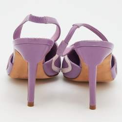 Pre Owned Manolo Blahnik Purple Leather Pointed Toe Slingback Pumps Size 37.5