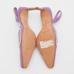 Pre Owned Manolo Blahnik Purple Leather Pointed Toe Slingback Pumps Size 37.5