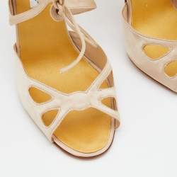 Pre Owned Manolo Blahnik Beige Satin Cut Out Lace Up Mules Size 41