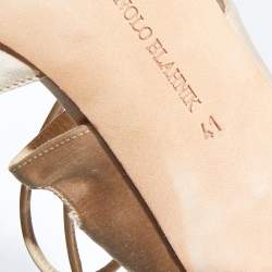 Pre Owned Manolo Blahnik Beige Satin Cut Out Lace Up Mules Size 41