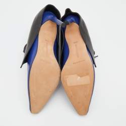 Manolo Blahnik Blue/Black Leather Pointed Toe Zipper Ankle Length Boots Size 36.5