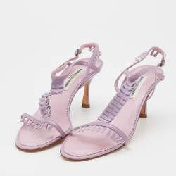 Pre Owned Manolo Blahnik Lilac Leather Tigrata Slingback Sandals Size 41