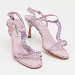 Pre Owned Manolo Blahnik Lilac Leather Tigrata Slingback Sandals Size 41