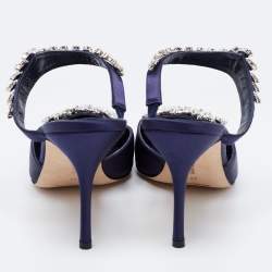 Manolo Blahnik Blue Satin Lurum Sandals Size 41