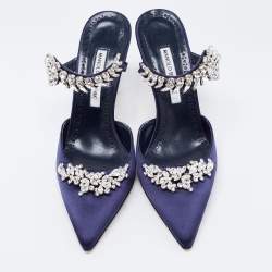 Manolo Blahnik Blue Satin Lurum Sandals Size 41