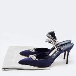 Manolo Blahnik Blue Satin Lurum Sandals Size 41
