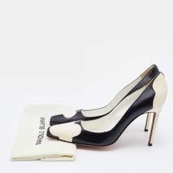 Pre Owned Manolo Blahnik Black/White Patent and Leather Square Toe Pumps Size 40.5