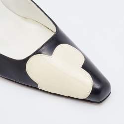 Pre Owned Manolo Blahnik Black/White Patent and Leather Square Toe Pumps Size 40.5