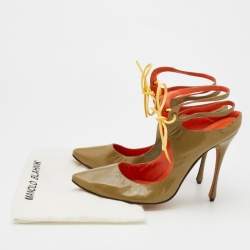Manolo Blahnik Olive Green Leather Cut Out Lace Up Pumps Size 41