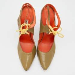 Manolo Blahnik Olive Green Leather Cut Out Lace Up Pumps Size 41